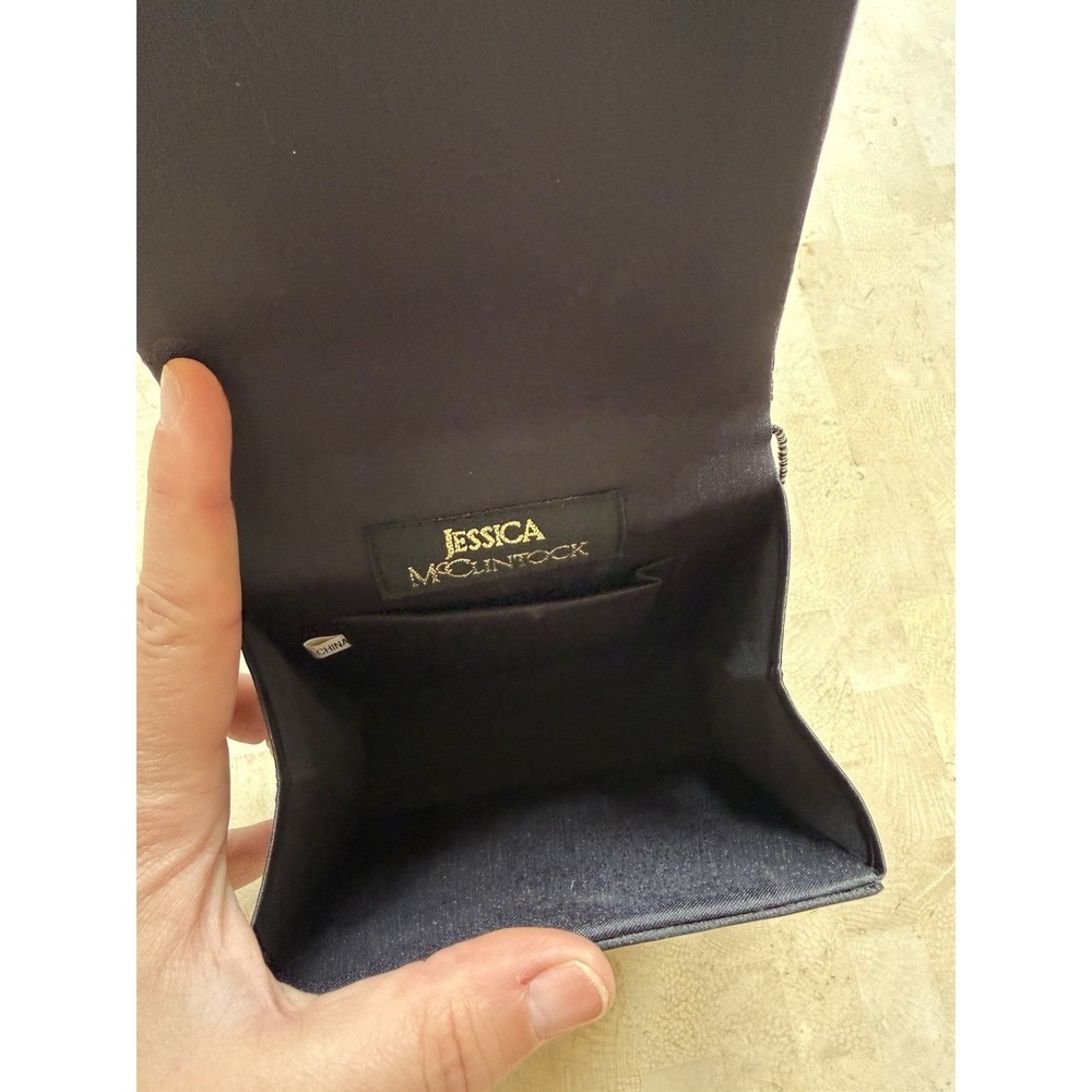 Jessica McClintock VTG Womens Small Square Evening Bag Black Satin Floral Beaded - Picture 5 of 9